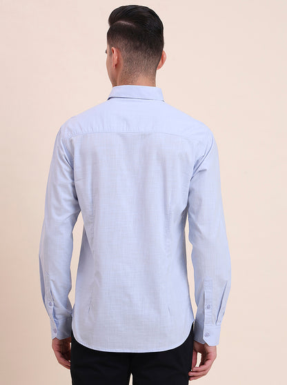 Sky Blue Solid Slim Fit Casual Shirt | Greenfibre