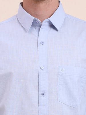 Sky Blue Solid Slim Fit Casual Shirt | Greenfibre
