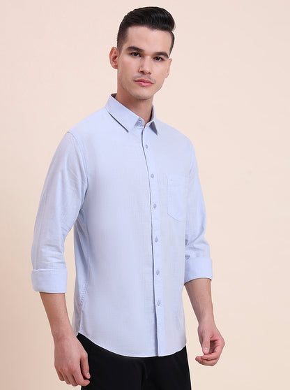 Sky Blue Solid Slim Fit Casual Shirt | Greenfibre