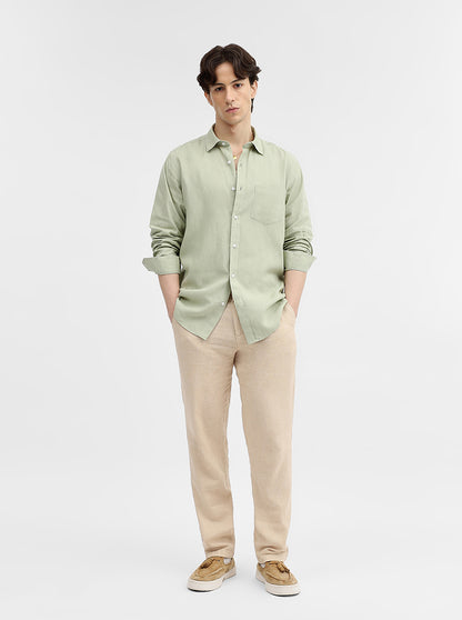 Light Green Solid Slim Fit Casual Shirt | JadeBlue