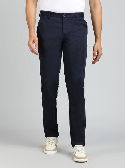 Navy Blue Solid Uno Fit Casual Trouser | JadeBlue