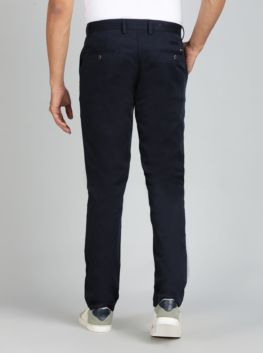 Navy Blue Solid Uno Fit Casual Trouser | JadeBlue