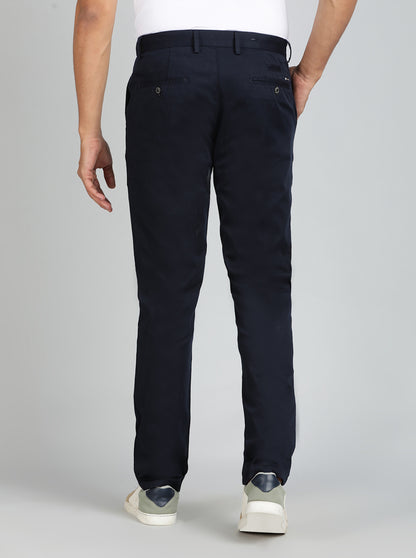 Navy Blue Solid Uno Fit Casual Trouser | JadeBlue