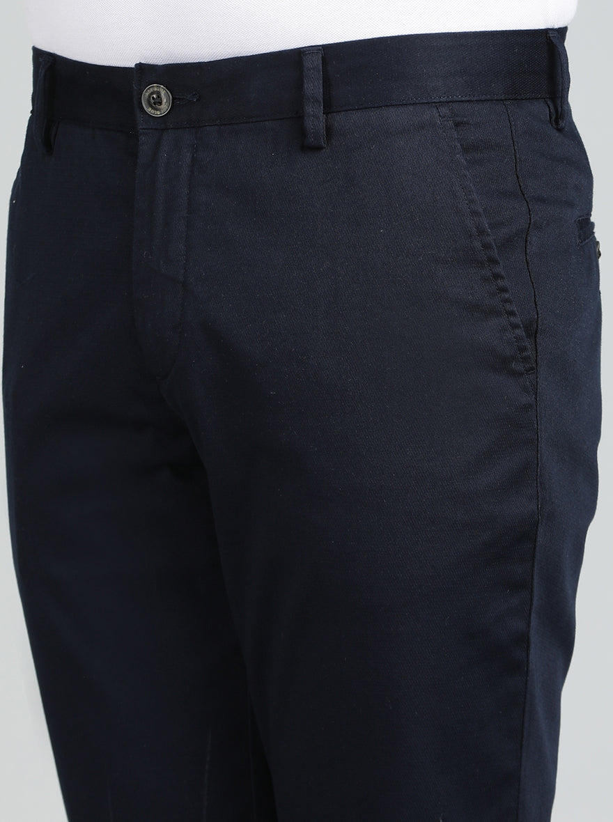 Navy Blue Solid Uno Fit Casual Trouser | JadeBlue