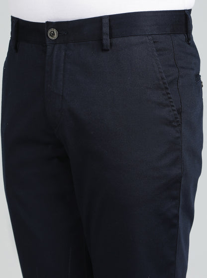 Navy Blue Solid Uno Fit Casual Trouser | JadeBlue