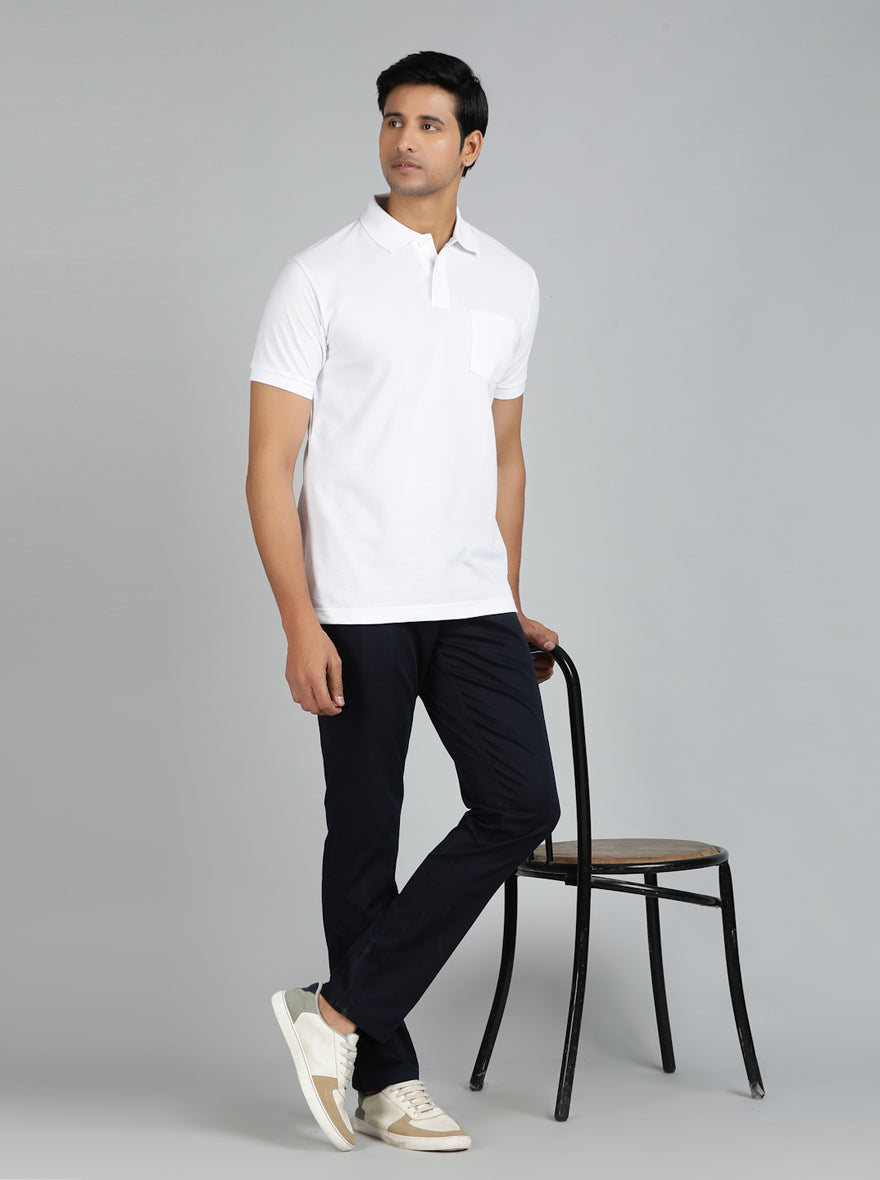 Navy Blue Solid Uno Fit Casual Trouser | JadeBlue