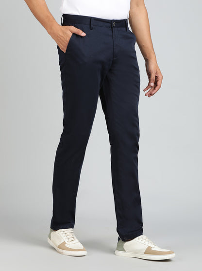 Navy Blue Solid Uno Fit Casual Trouser | JadeBlue