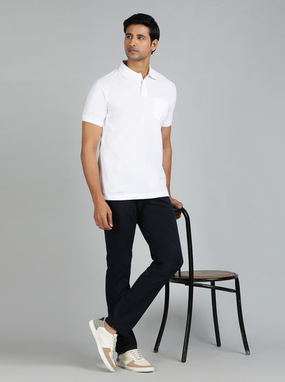 Navy Blue Solid Uno Fit Casual Trouser | JadeBlue