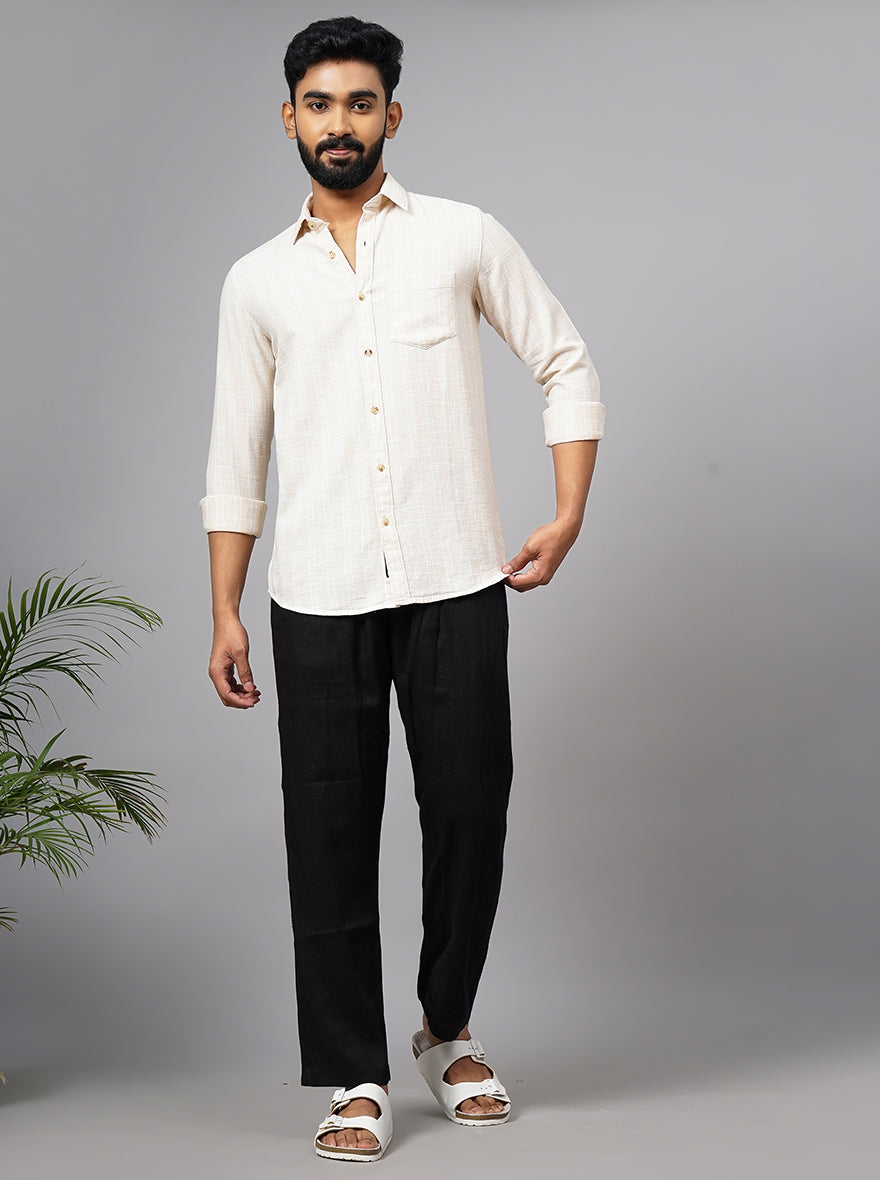 Beige Striped Slim Fit Casual Shirt | JadeBlue