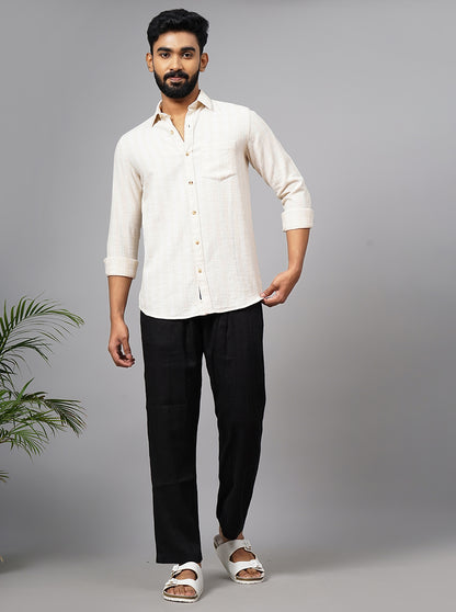 Beige Striped Slim Fit Casual Shirt | JadeBlue