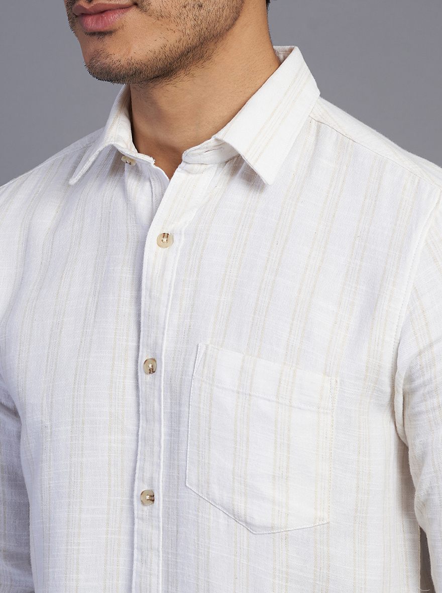 White Striped Slim Fit Casual Shirt | JadeBlue