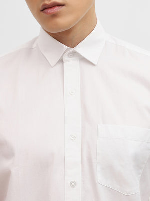 White Solid Tailored Fit Semi Casual Shirt | Greenfibre