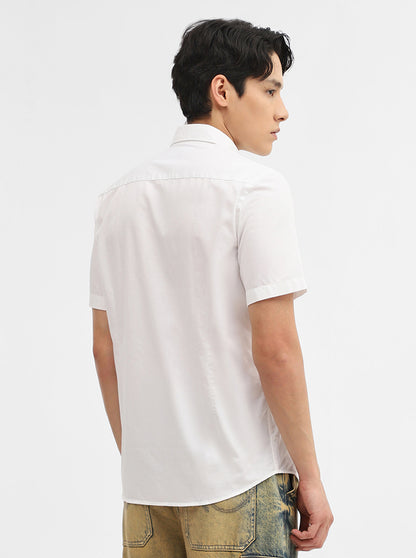 White Solid Tailored Fit Semi Casual Shirt | Greenfibre