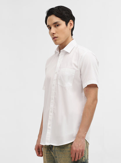White Solid Tailored Fit Semi Casual Shirt | Greenfibre