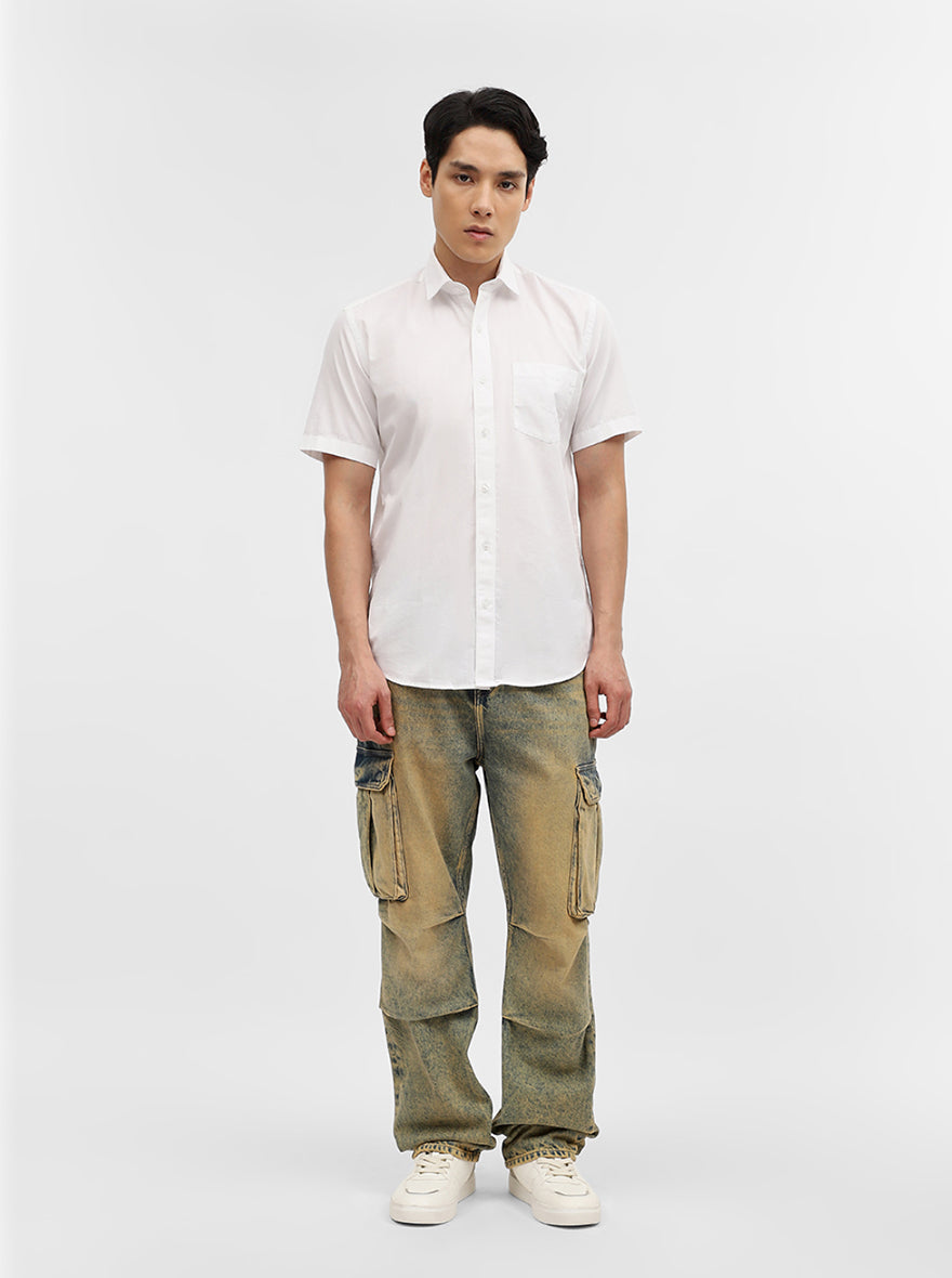 White Solid Tailored Fit Semi Casual Shirt | Greenfibre