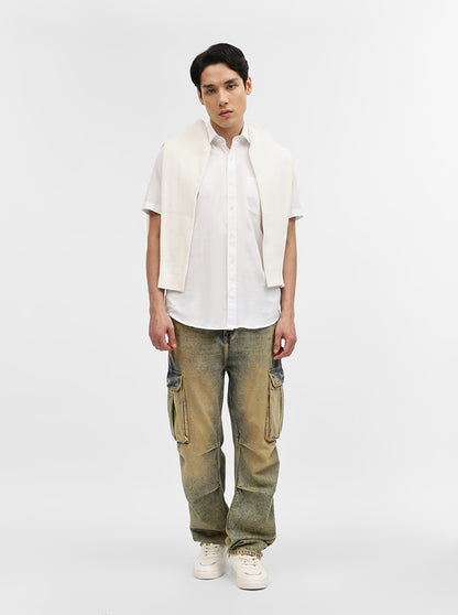 White Solid Tailored Fit Semi Casual Shirt | Greenfibre