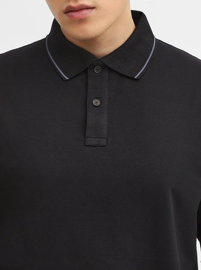 Black Solid Slim Fit Polo T-Shirt | JadeBlue