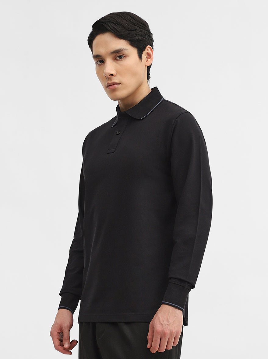 Black Solid Slim Fit Polo T-Shirt | JadeBlue