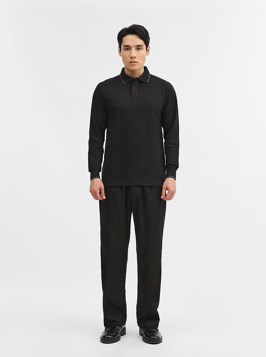 Black Solid Slim Fit Polo T-Shirt | JadeBlue
