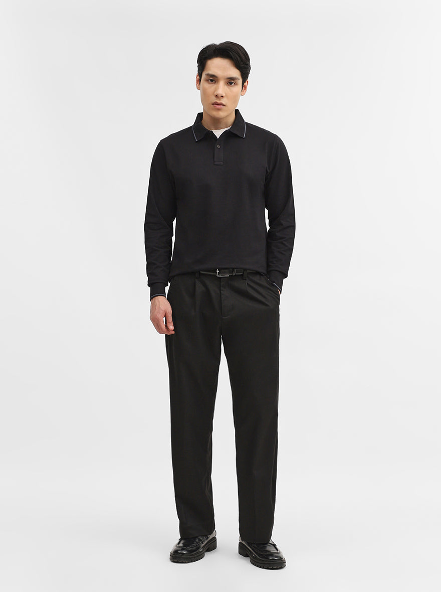 Black Solid Slim Fit Polo T-Shirt | JadeBlue