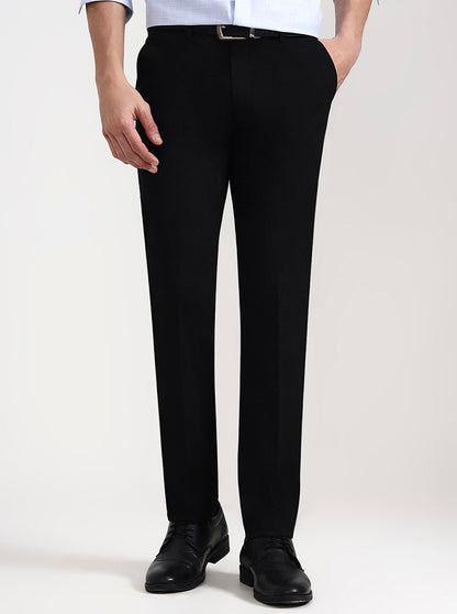 Black Solid Slim Fit Formal Trouser | Greenfibre
