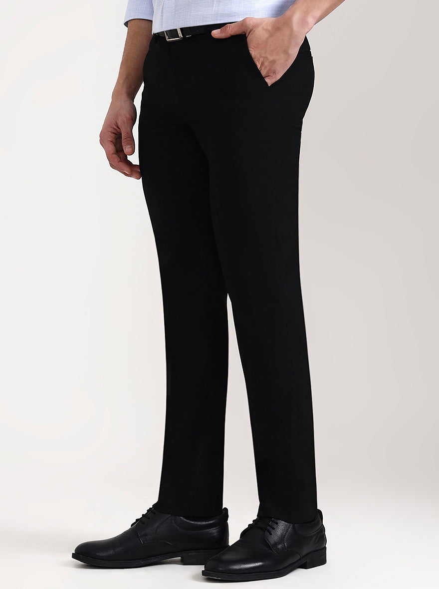 Black Solid Slim Fit Formal Trouser | Greenfibre
