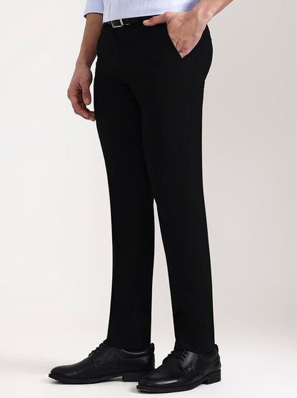 Black Solid Slim Fit Formal Trouser | Greenfibre