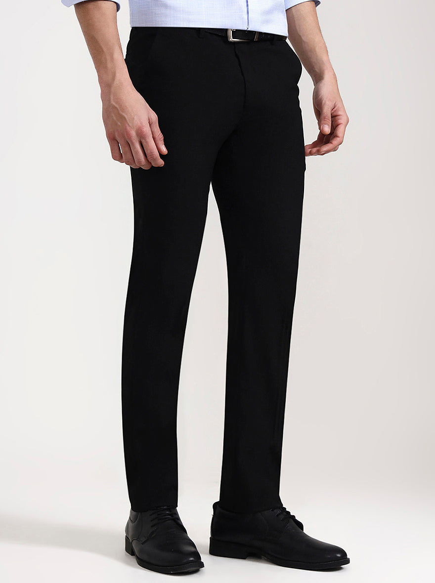 Black Solid Slim Fit Formal Trouser | Greenfibre