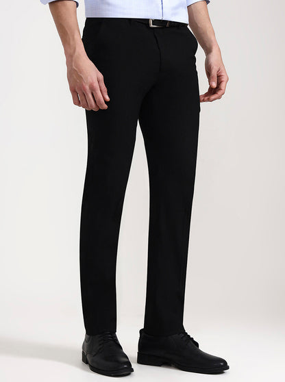Black Solid Slim Fit Formal Trouser | Greenfibre
