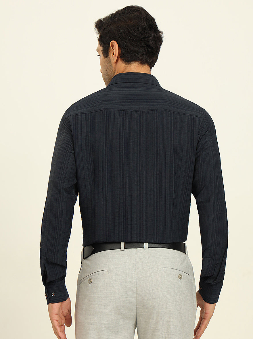 Dark Blue Striped Slim Fit Party Wear Shirt | Wyre
