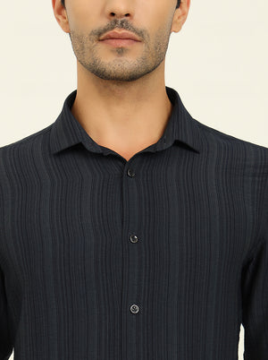 Dark Blue Striped Slim Fit Party Wear Shirt | Wyre