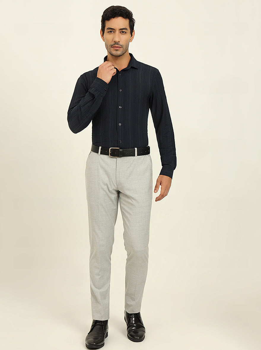 Dark Blue Striped Slim Fit Party Wear Shirt | Wyre