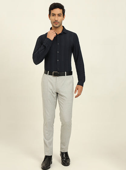 Dark Blue Striped Slim Fit Party Wear Shirt | Wyre