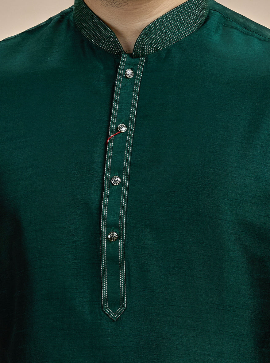 Bottle Green Solid Kurta Pajama | Virasana