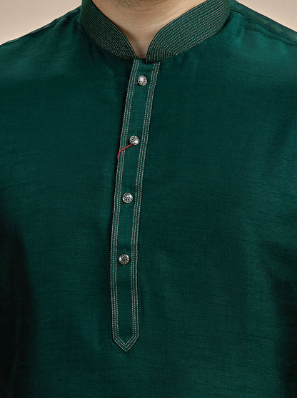 Bottle Green Solid Kurta Pajama | Virasana