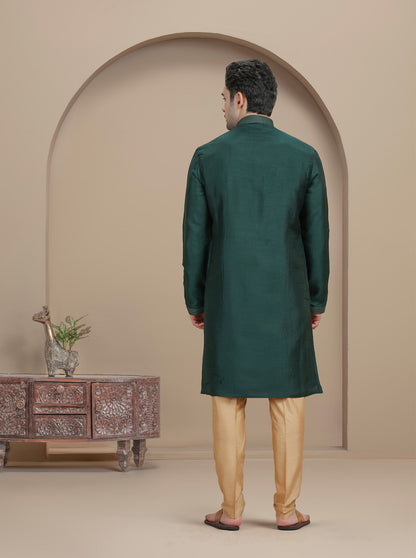 Bottle Green Solid Kurta Pajama | Virasana