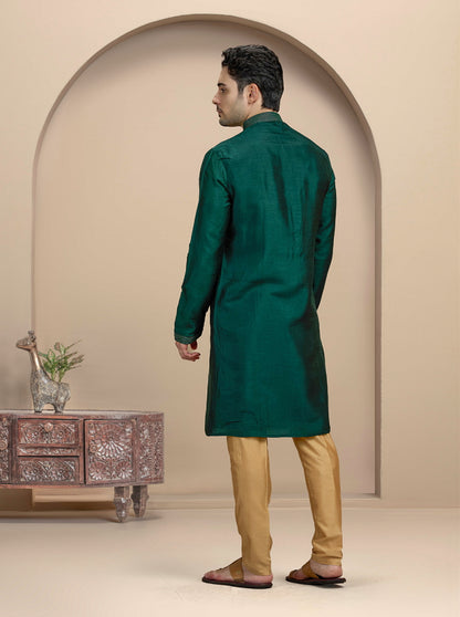 Bottle Green Solid Kurta Pajama | Virasana