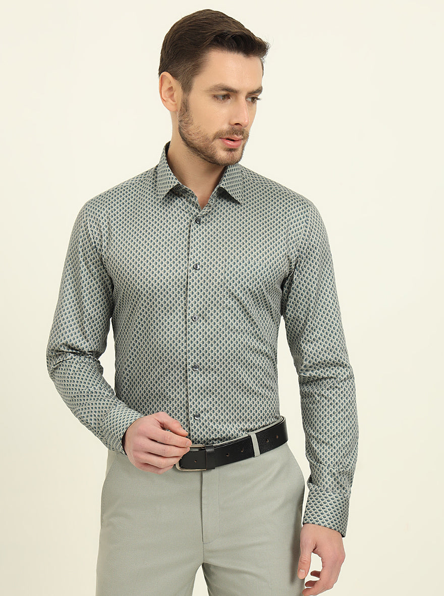 Green Printed Regular Fit Formal Shirt | JadeBlue