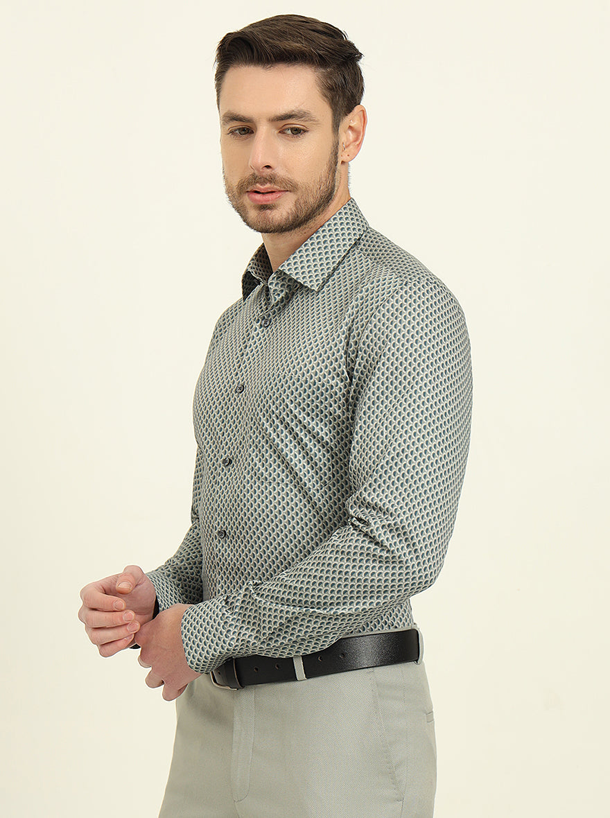 Green Printed Regular Fit Formal Shirt | JadeBlue