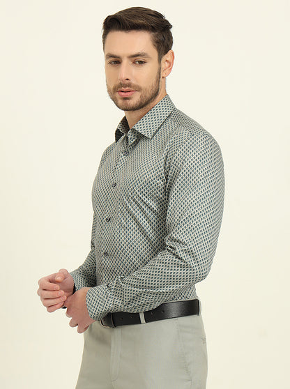 Green Printed Regular Fit Formal Shirt | JadeBlue