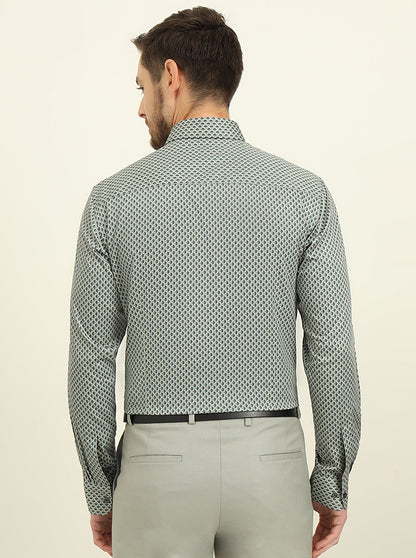 Green Printed Regular Fit Formal Shirt | JadeBlue