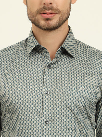 Green Printed Regular Fit Formal Shirt | JadeBlue
