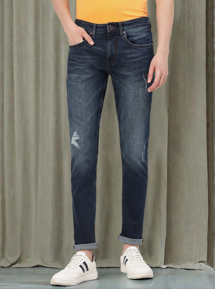 Denim Blue Washed Slim Fit Jeans | JadeBlue