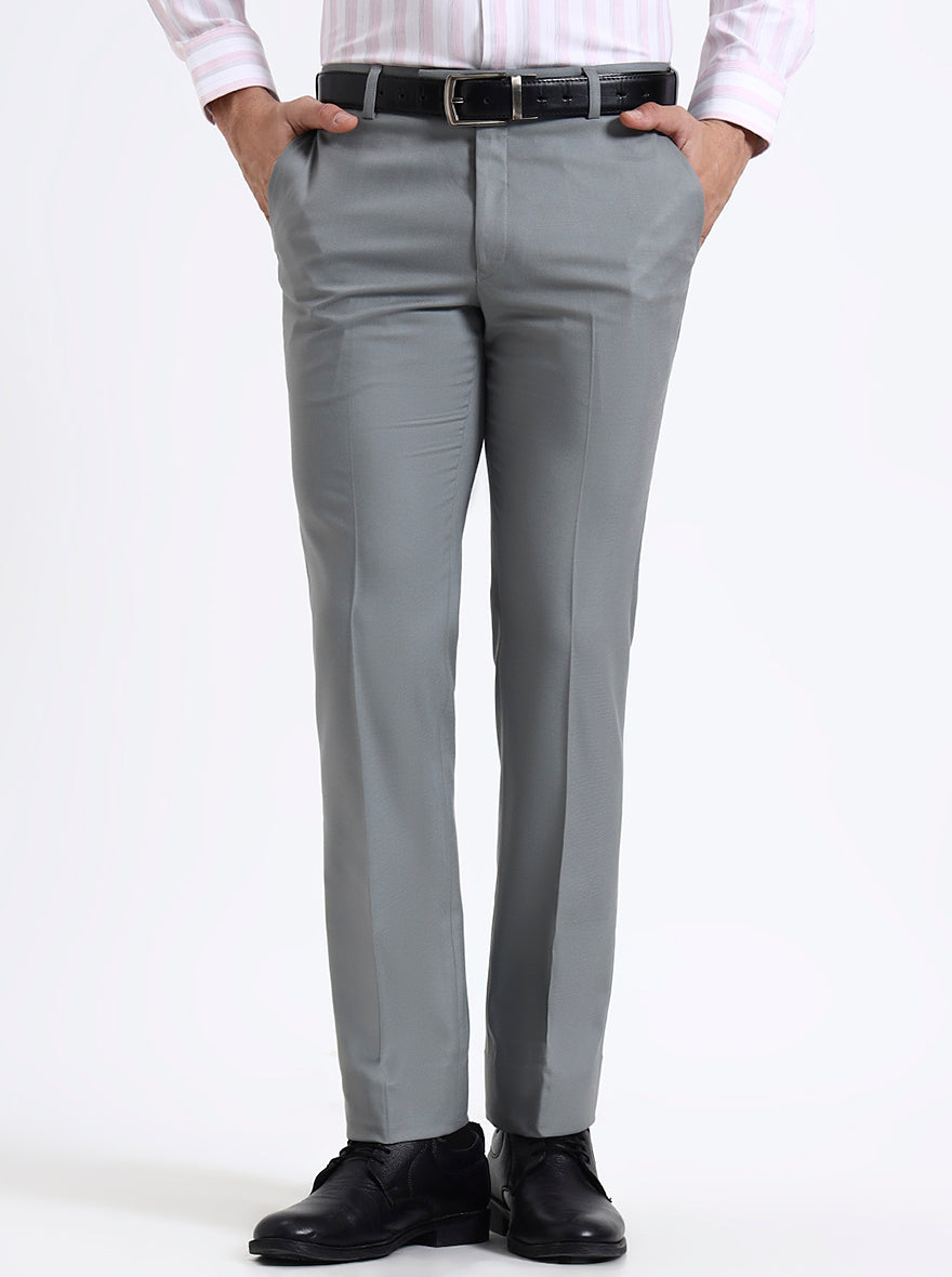 Pista Grey Solid Slim Fit Formal Trouser | Metal
