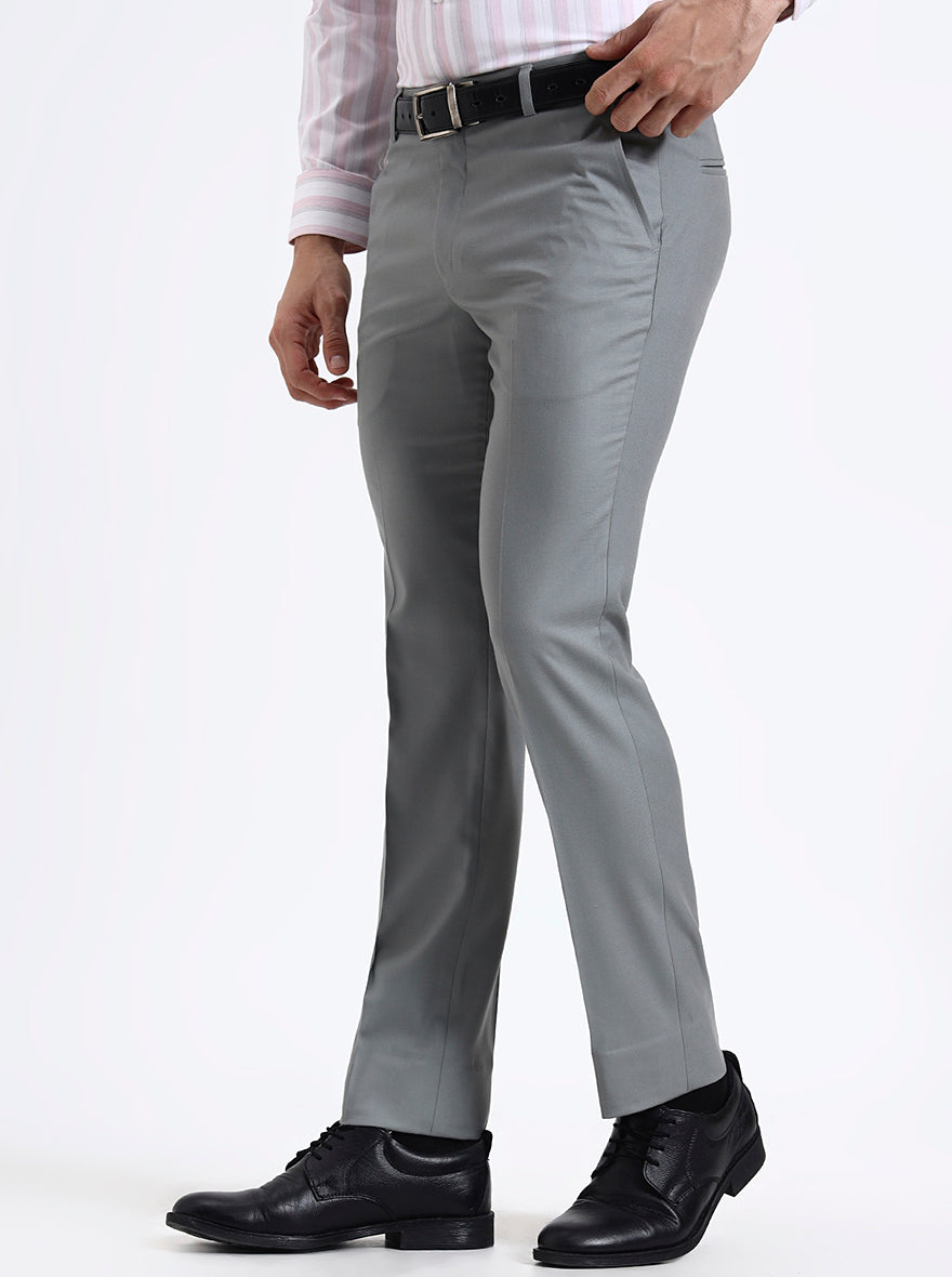 Pista Grey Solid Slim Fit Formal Trouser | Metal