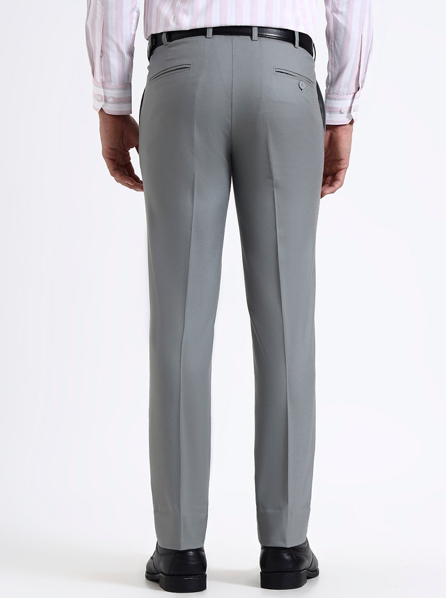Pista Grey Solid Slim Fit Formal Trouser | Metal