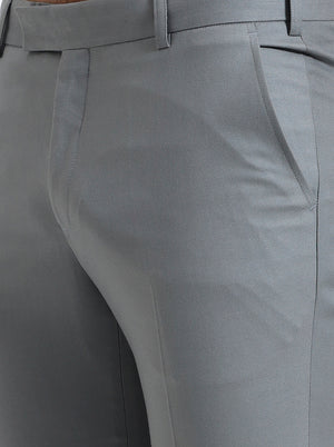Pista Grey Solid Slim Fit Formal Trouser | Metal
