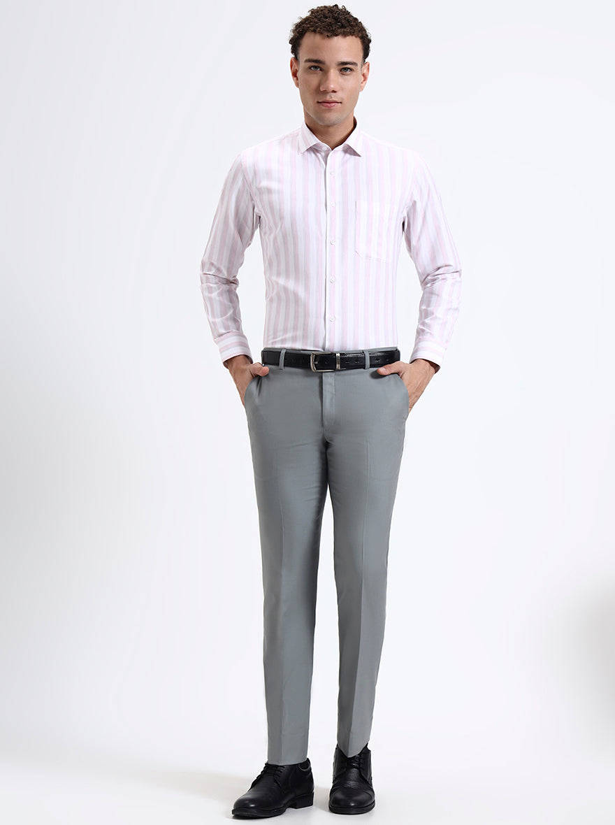 Pista Grey Solid Slim Fit Formal Trouser | Metal