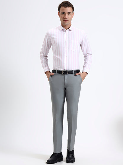 Pista Grey Solid Slim Fit Formal Trouser | Metal