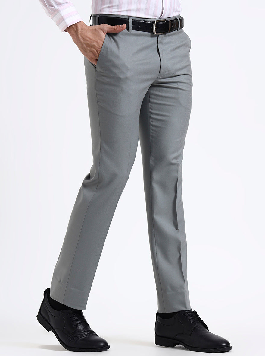 Pista Grey Solid Slim Fit Formal Trouser | Metal